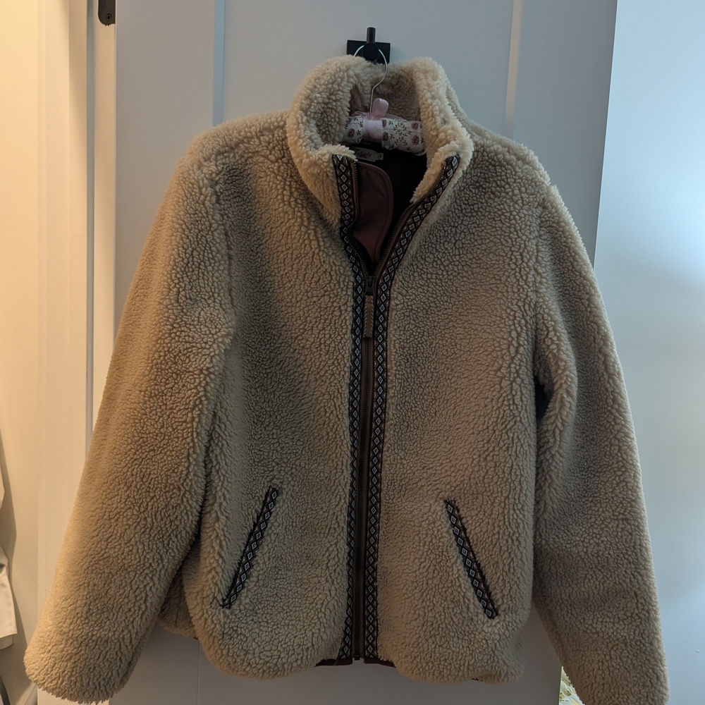Faherty Ahbury High Pile Fleece Recycled Polyester Cream Sherpa Jacket. NWOT